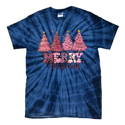 Merry Christmas Lights Pink Tree Gift Xmas Holidays Tie-Dye T-Shirt