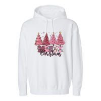 Merry Christmas Lights Pink Tree Gift Xmas Holidays Garment-Dyed Fleece Hoodie