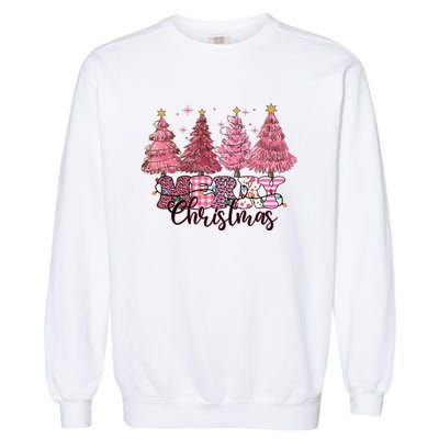 Merry Christmas Lights Pink Tree Gift Xmas Holidays Garment-Dyed Sweatshirt