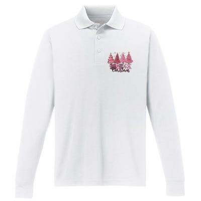 Merry Christmas Lights Pink Tree Gift Xmas Holidays Performance Long Sleeve Polo