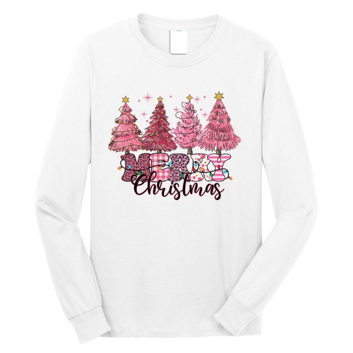 Merry Christmas Lights Pink Tree Gift Xmas Holidays Long Sleeve Shirt