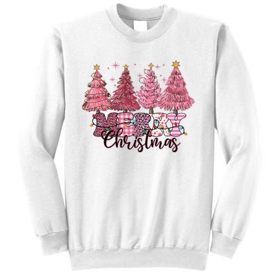 Merry Christmas Lights Pink Tree Gift Xmas Holidays Sweatshirt