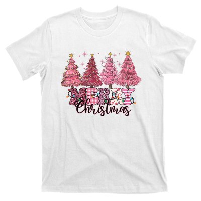 Merry Christmas Lights Pink Tree Gift Xmas Holidays T-Shirt