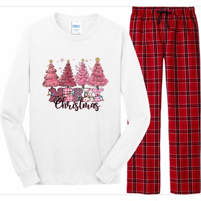 Merry Christmas Lights Pink Tree Gift Xmas Holidays Long Sleeve Pajama Set