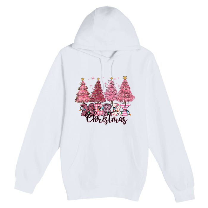 Merry Christmas Lights Pink Tree Gift Xmas Holidays Premium Pullover Hoodie