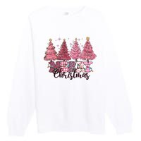 Merry Christmas Lights Pink Tree Gift Xmas Holidays Premium Crewneck Sweatshirt