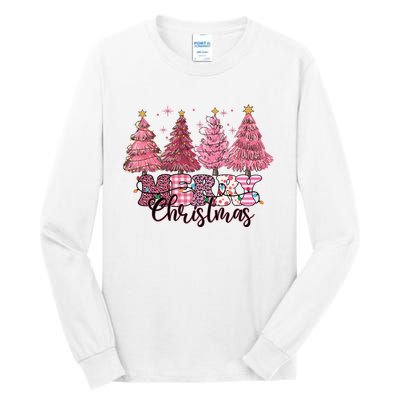 Merry Christmas Lights Pink Tree Gift Xmas Holidays Tall Long Sleeve T-Shirt