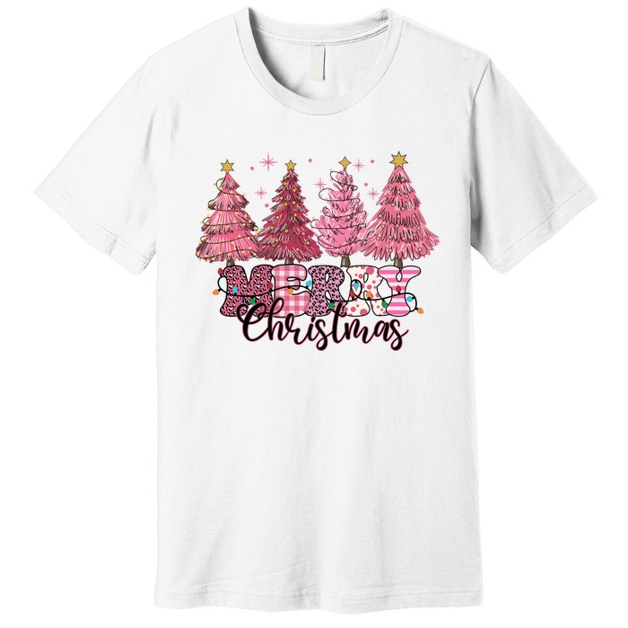 Merry Christmas Lights Pink Tree Gift Xmas Holidays Premium T-Shirt