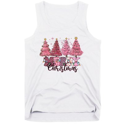 Merry Christmas Lights Pink Tree Gift Xmas Holidays Tank Top