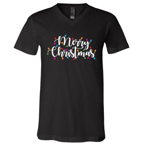 Merry Christmas Lights Red Xmas Family V-Neck T-Shirt