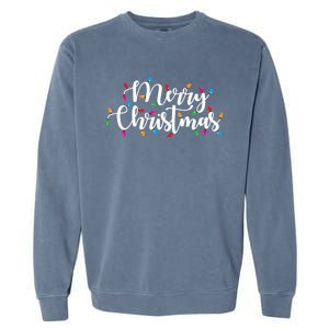 Merry Christmas Lights Red Xmas Family Garment-Dyed Sweatshirt