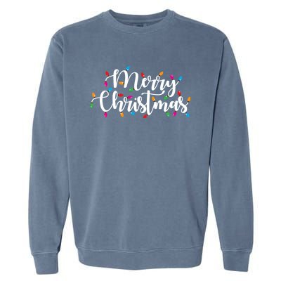 Merry Christmas Lights Red Xmas Family Garment-Dyed Sweatshirt