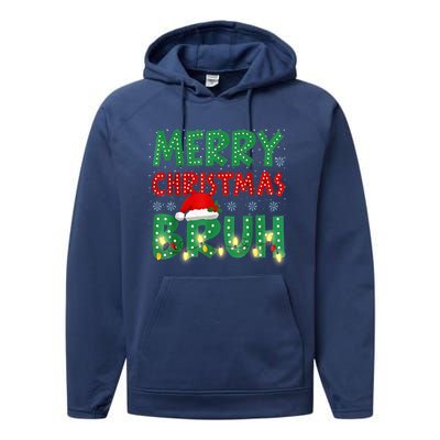 Merry Christmas Lights Bruh Matching Family Xmas Gift Performance Fleece Hoodie