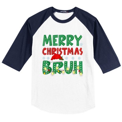 Merry Christmas Lights Bruh Matching Family Xmas Gift Baseball Sleeve Shirt