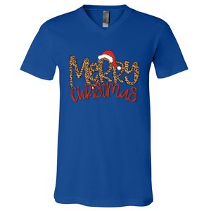 Merry Christmas Leopard Santa Hat Cute Gift V-Neck T-Shirt