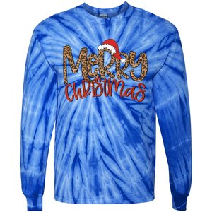 Merry Christmas Leopard Santa Hat Cute Gift Tie-Dye Long Sleeve Shirt