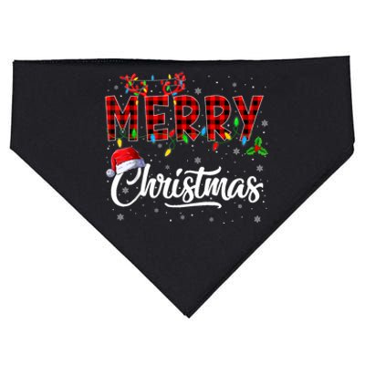 Merry Christmas Lights Santa Hat Xmas Family USA-Made Doggie Bandana