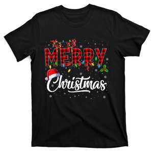 Merry Christmas Lights Santa Hat Xmas Family T-Shirt