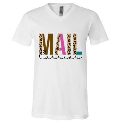 Mail Carrier Leopard Cute Gift V-Neck T-Shirt