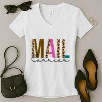 Mail Carrier Leopard Cute Gift Women's V-Neck T-Shirt