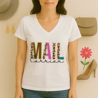 Mail Carrier Leopard Cute Gift Women's V-Neck T-Shirt