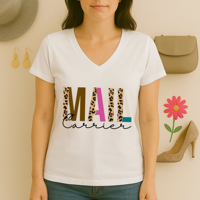 Mail Carrier Leopard Cute Gift Women's V-Neck T-Shirt