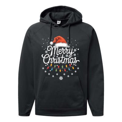 Merry Christmas Lights Red Santa Hat Xmas Family Performance Fleece Hoodie