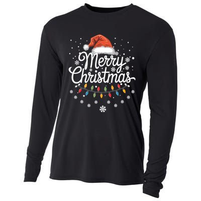 Merry Christmas Lights Red Santa Hat Xmas Family Cooling Performance Long Sleeve Crew