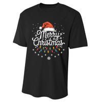 Merry Christmas Lights Red Santa Hat Xmas Family Performance Sprint T-Shirt