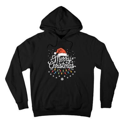 Merry Christmas Lights Red Santa Hat Xmas Family Tall Hoodie