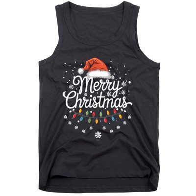 Merry Christmas Lights Red Santa Hat Xmas Family Tank Top