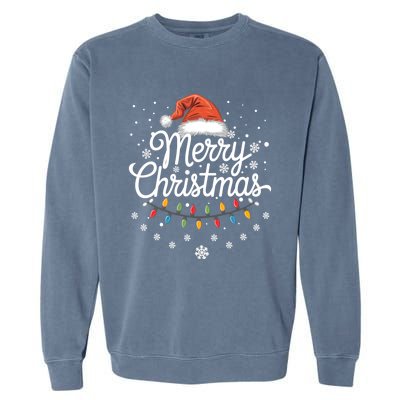 Merry Christmas Lights Red Santa Hat Xmas Family Garment-Dyed Sweatshirt