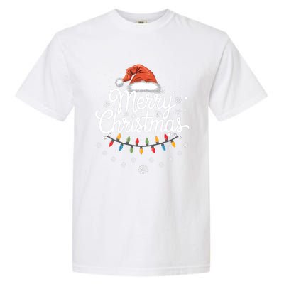 Merry Christmas Lights Red Santa Hat Xmas Family Garment-Dyed Heavyweight T-Shirt