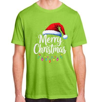 Merry Christmas Lights Red Santa Hat Xmas Family Adult ChromaSoft Performance T-Shirt