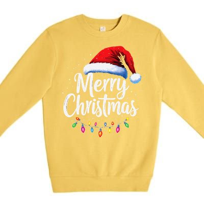 Merry Christmas Lights Red Santa Hat Xmas Family Premium Crewneck Sweatshirt