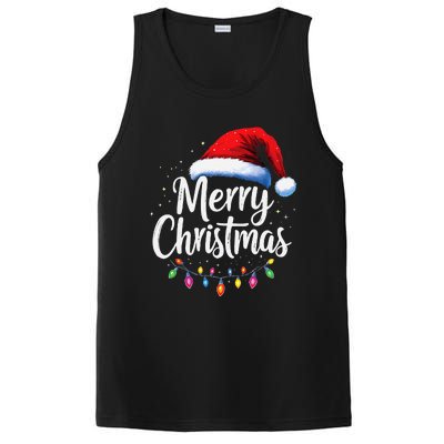 Merry Christmas Lights Red Santa Hat Xmas Family PosiCharge Competitor Tank