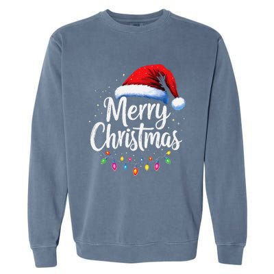 Merry Christmas Lights Red Santa Hat Xmas Family Garment-Dyed Sweatshirt