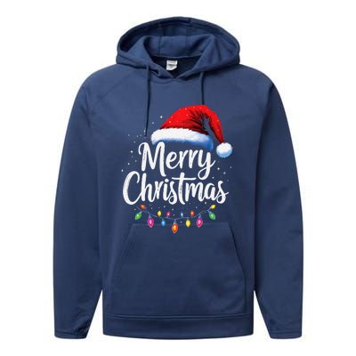 Merry Christmas Lights Red Santa Hat Xmas Family Performance Fleece Hoodie