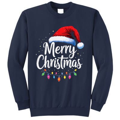 Merry Christmas Lights Red Santa Hat Xmas Family Sweatshirt