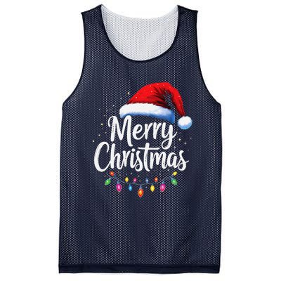 Merry Christmas Lights Red Santa Hat Xmas Family Mesh Reversible Basketball Jersey Tank