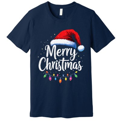 Merry Christmas Lights Red Santa Hat Xmas Family Premium T-Shirt