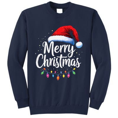 Merry Christmas Lights Red Santa Hat Xmas Family Tall Sweatshirt