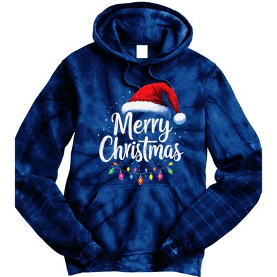 Merry Christmas Lights Red Santa Hat Xmas Family Tie Dye Hoodie