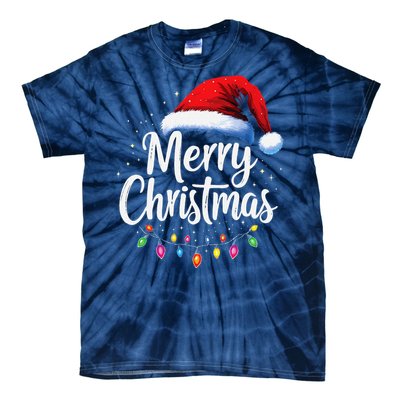 Merry Christmas Lights Red Santa Hat Xmas Family Tie-Dye T-Shirt