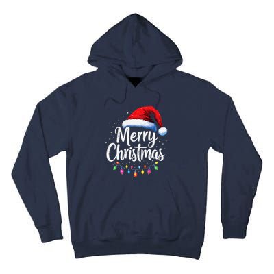 Merry Christmas Lights Red Santa Hat Xmas Family Tall Hoodie