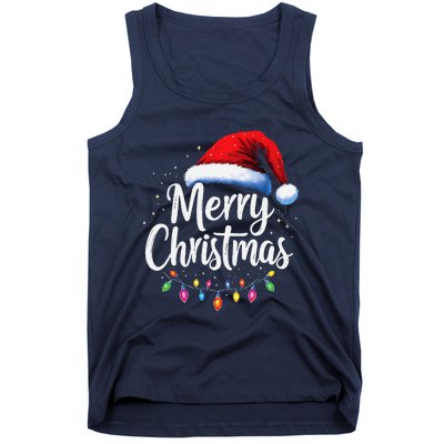 Merry Christmas Lights Red Santa Hat Xmas Family Tank Top