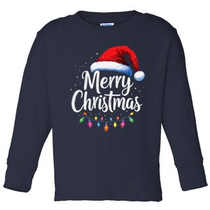 Merry Christmas Lights Red Santa Hat Xmas Family Toddler Long Sleeve Shirt