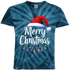 Merry Christmas Lights Red Santa Hat Xmas Family Kids Tie-Dye T-Shirt