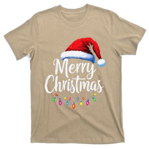 Merry Christmas Lights Red Santa Hat Xmas Family T-Shirt