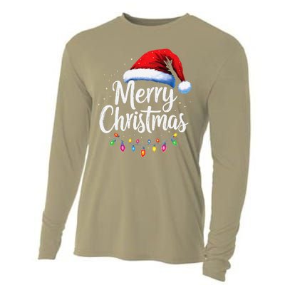 Merry Christmas Lights Red Santa Hat Xmas Family Cooling Performance Long Sleeve Crew